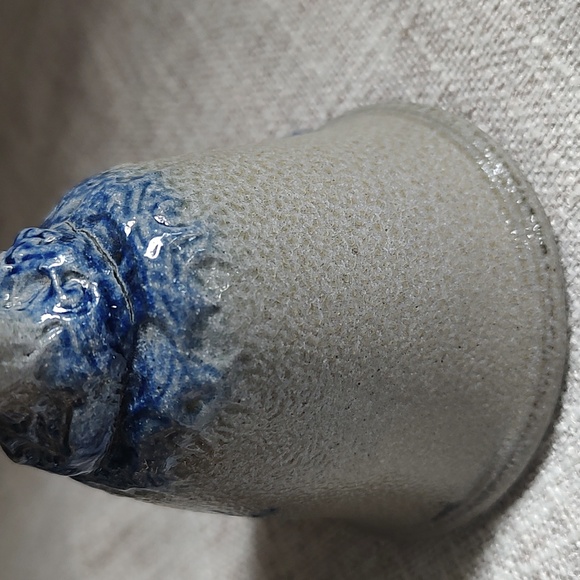 Rowe Pottery Works Blue And Gray Salt Glaze Christmas Bell With Bear 1992 RARE - Picture 8 of 11